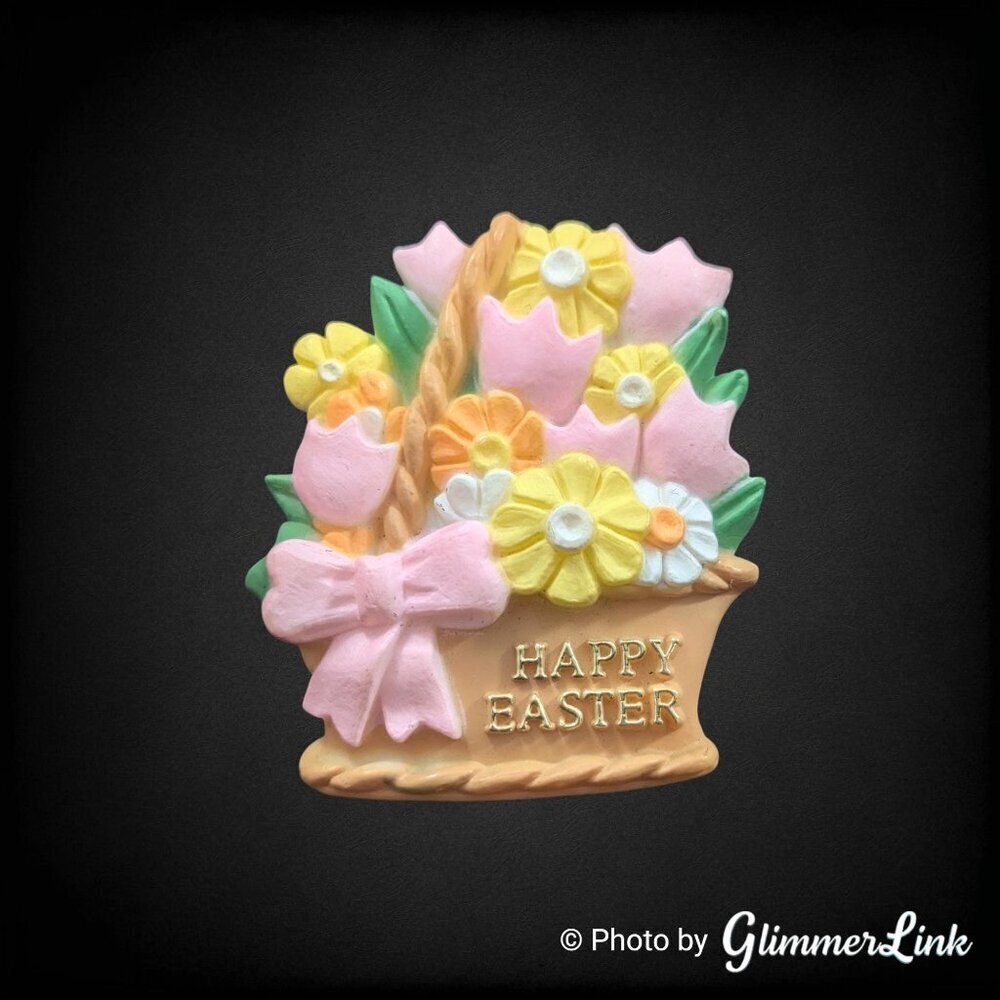 Vintage American Greetings Happy Easter Basket Flowers Brooch
